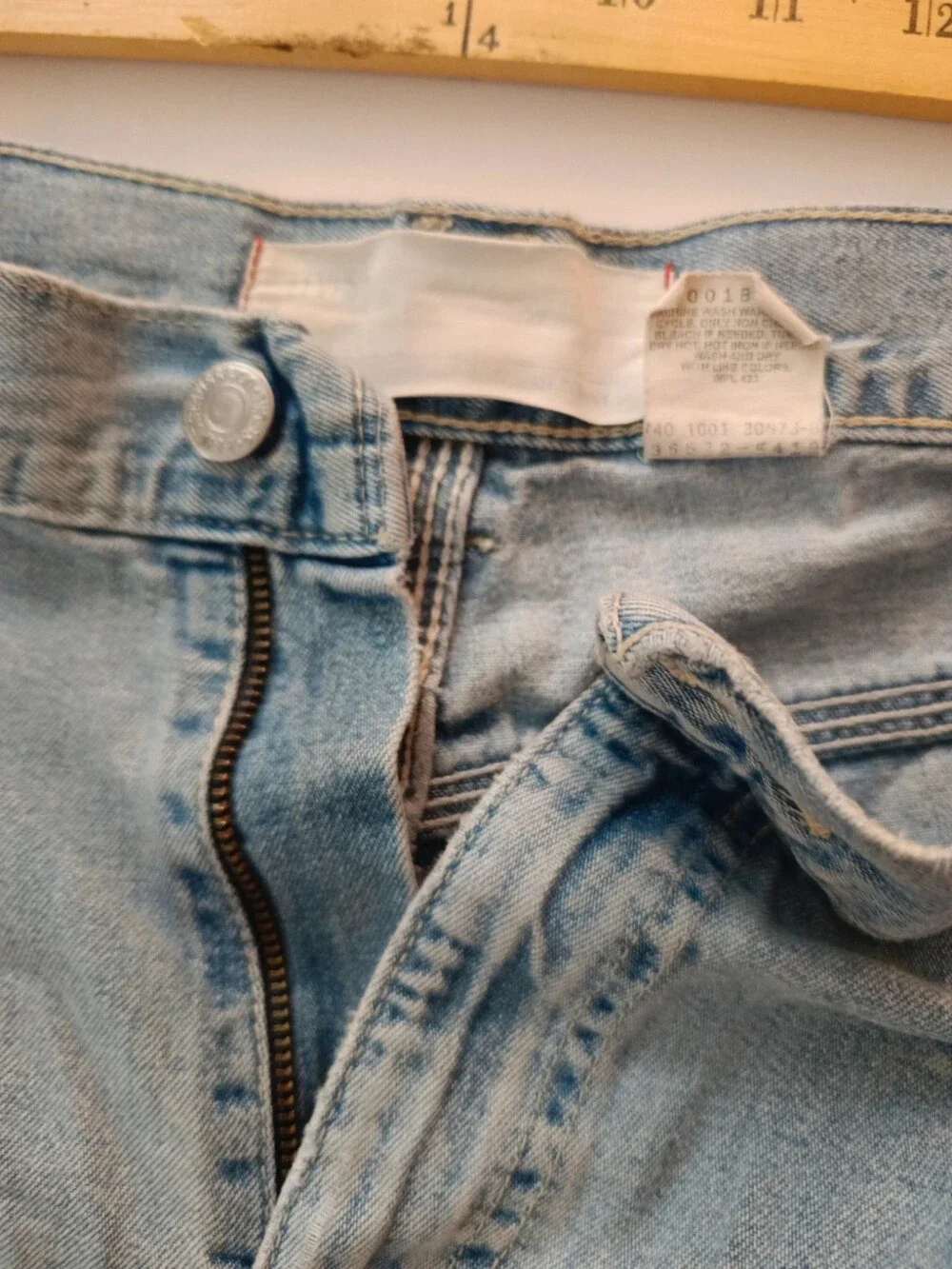 Custom Levi's Jort's distressed + panneled + ribbons 
